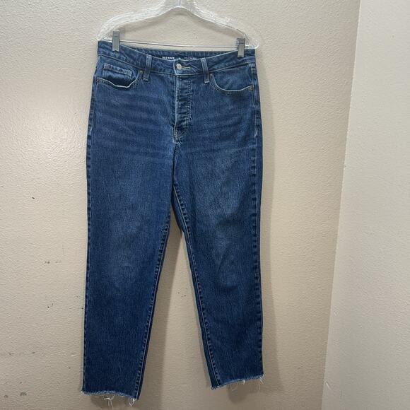 Old Navy Denim - Old Navy Jeans Womens 10 Blue Denim OG Straight High Rise Medium Wash Raw Hems